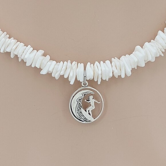PUKA Seashell Silver Surfer Girl Necklace Choice 16-18-20-inch Square 7065-333 - Picture 2 of 4